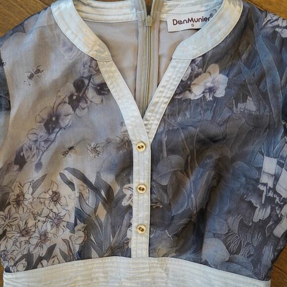 Dan Munier A-Line Dress Womens Small Gray Floral Print Empire Waist Back Zip - Picture 7 of 9